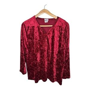 Vintage Crushed Velvet Babydoll Top Fairy Grunge Size 26 28 Red Floral Sparkly